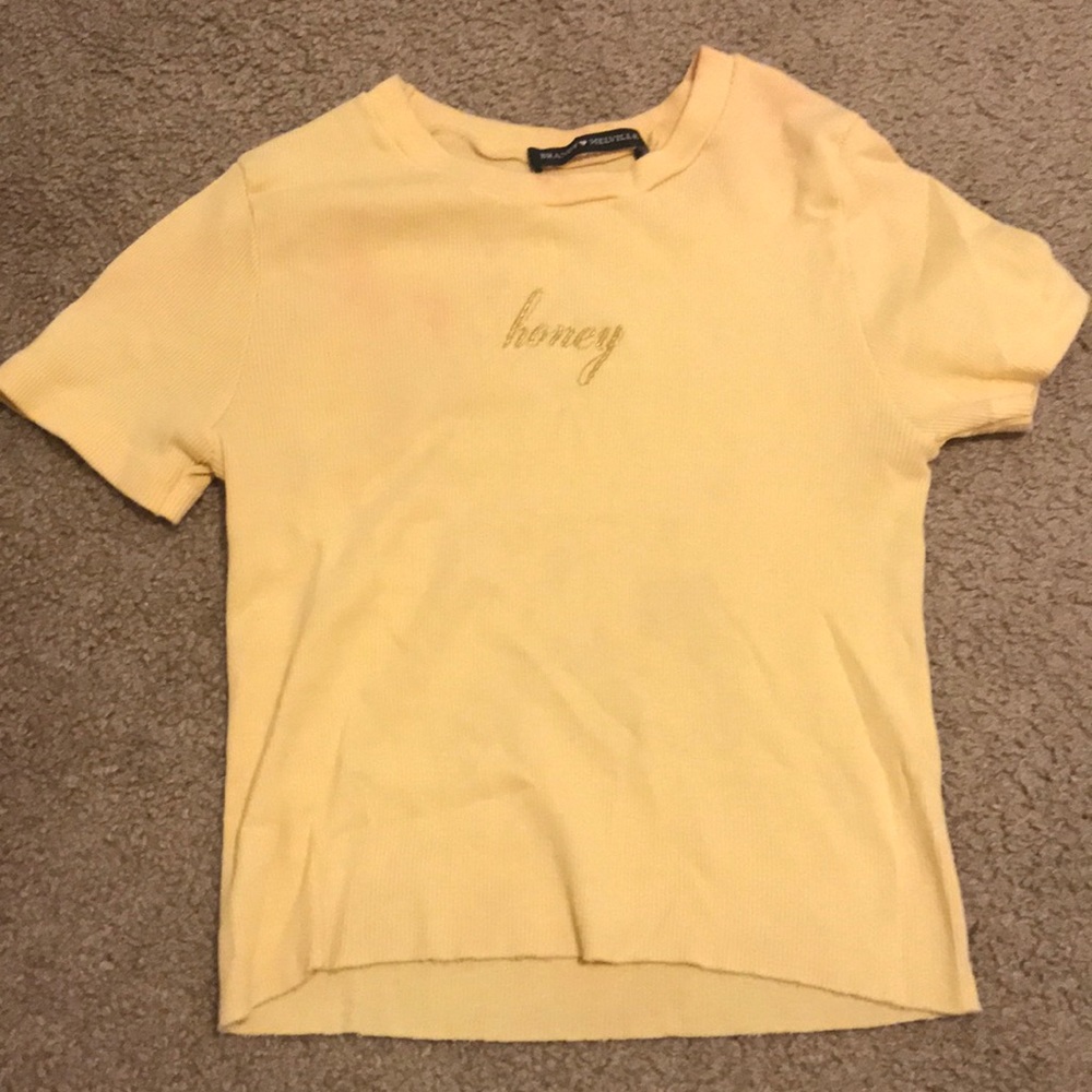 brandy melville honey ribbed cropped shirt